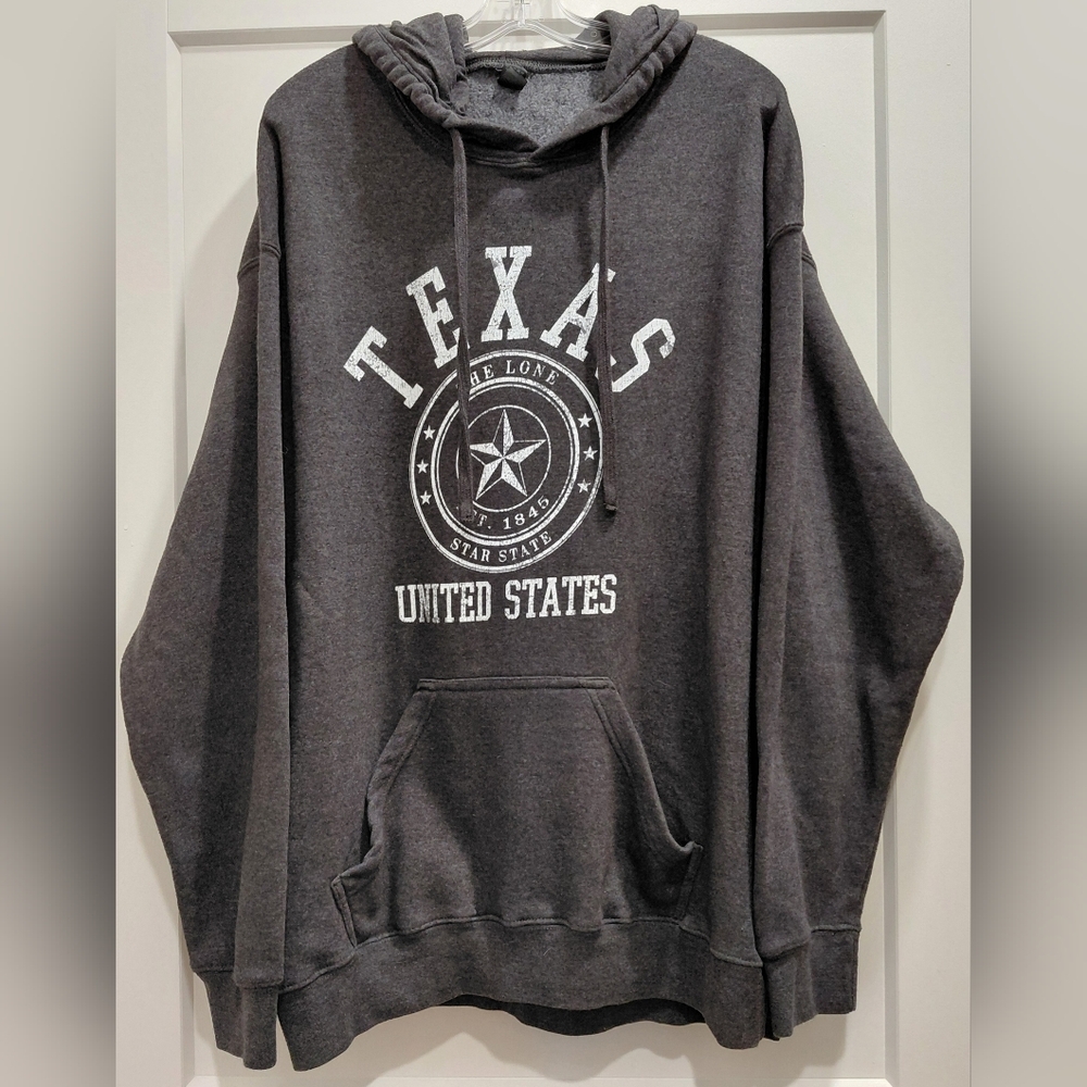 Point Sz XL Mens Grey Black Pullover Hooded Sweatshirt Longsleeved Front Pocket